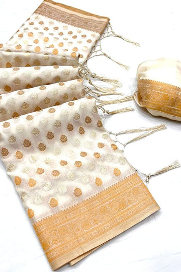 White Woven Hand Spun Party Wear Saree