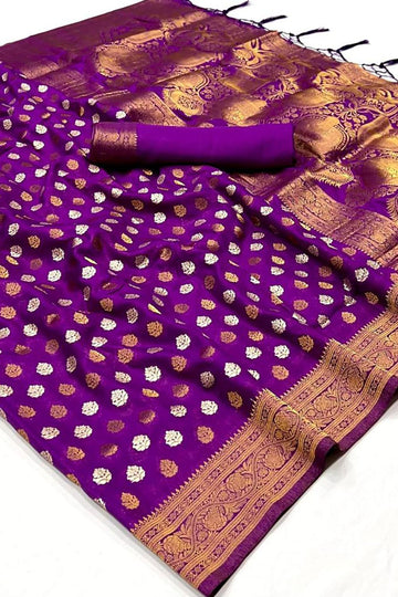 Purple Woven Hand Spun Party Wear Saree