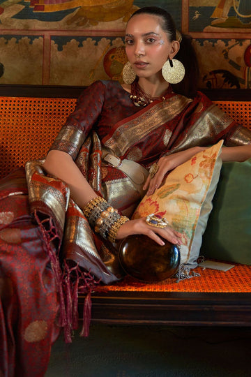 Brown Woven Pure Satin Tanchoi Saree for Festival