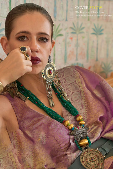 Kalki Koechlin Lilac Pink Satin Tissue Nylon Wedding Saree
