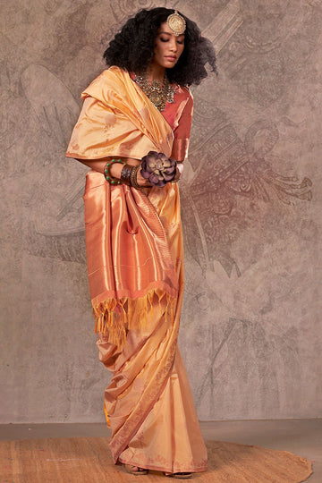 Pastel Yellow Handloom Weaving Silk Saree