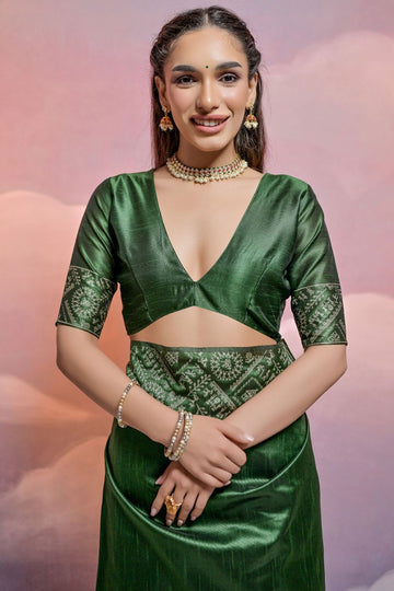 Green Handloom Raw Silk Woven Party Wear Saree