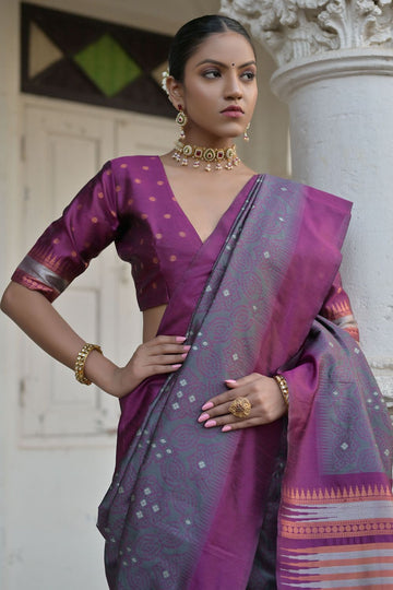 Grey Raw Silk Zari Woven for Party