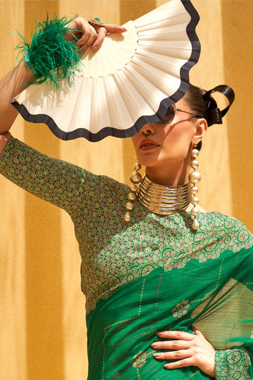 Kelly Green Georgette Saree with Foil Print