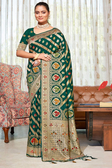 Bottle Green Silk Zari Woven Saree