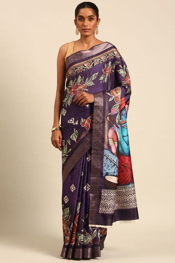 Eggplant Cotton Digital Print Saree