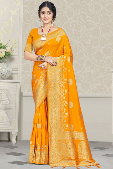 Golden Yellow Silk Woven Work Saree