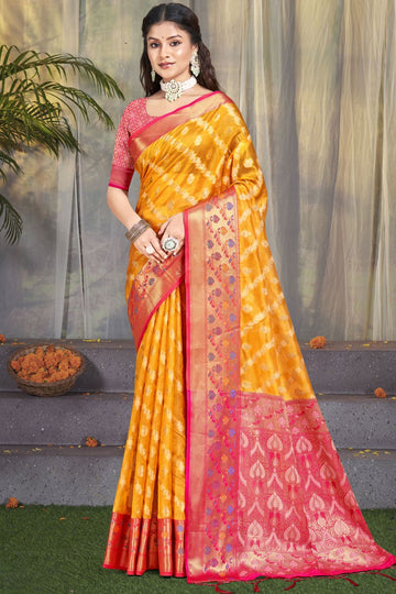 Golden Yellow Silk Woven Work Saree