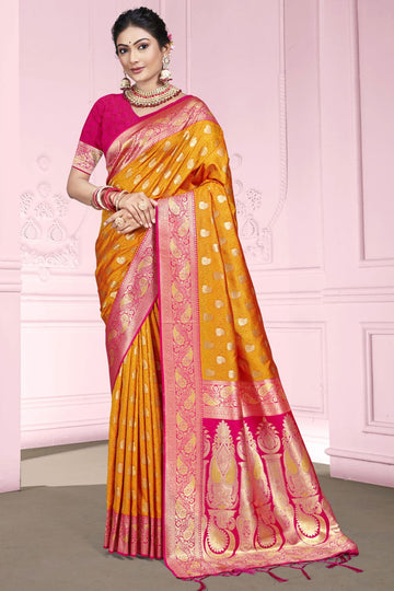 Golden Yellow Silk Woven Work Saree