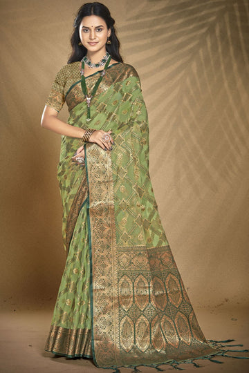 Green Organza Party Wear Saree