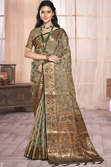 Grey Organza Party Wear Saree