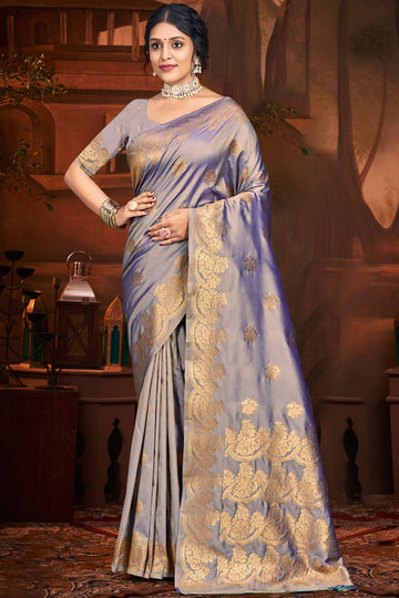 Grey Silk Woven Work Saree
