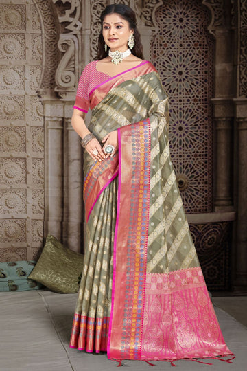 Grey Silk Woven Work Saree