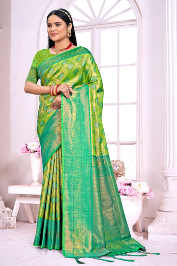 Parrot Green Silk Zari Woven Saree
