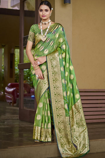 Parrot Green Silk Zari Woven Saree