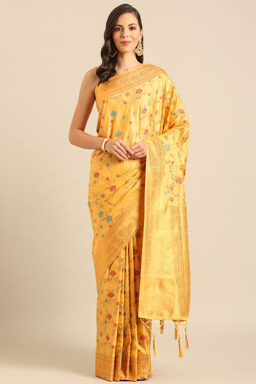Pastel Yellow Woven Banarasi Silk Saree