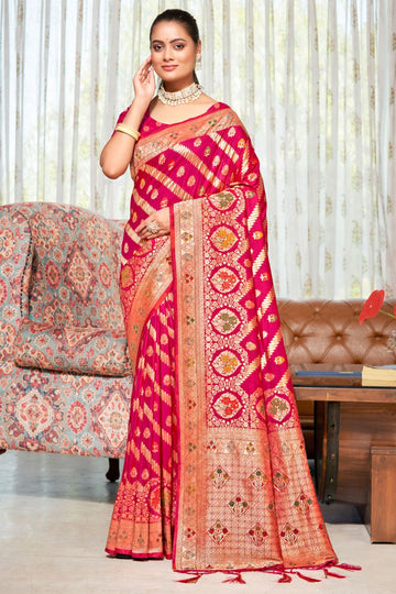 Rani Pink Silk Zari Woven Saree