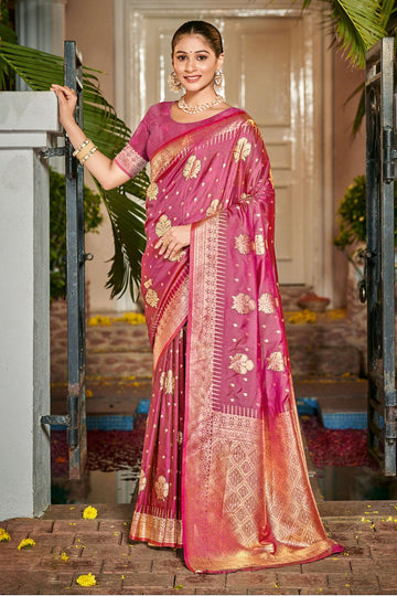 Rani Pink Silk Zari Woven Saree