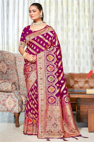 Wine Silk Zari Woven Saree