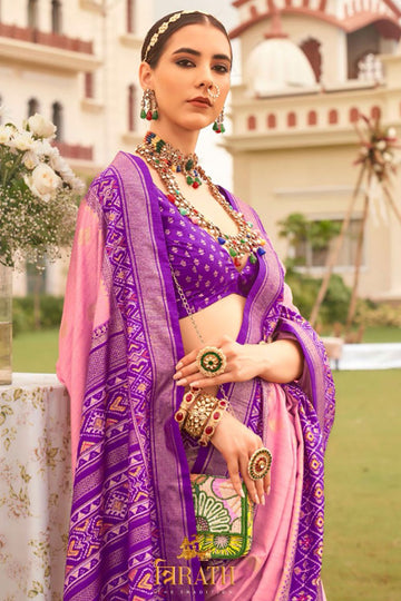 Pink Patola Print Mercerized Silk Saree