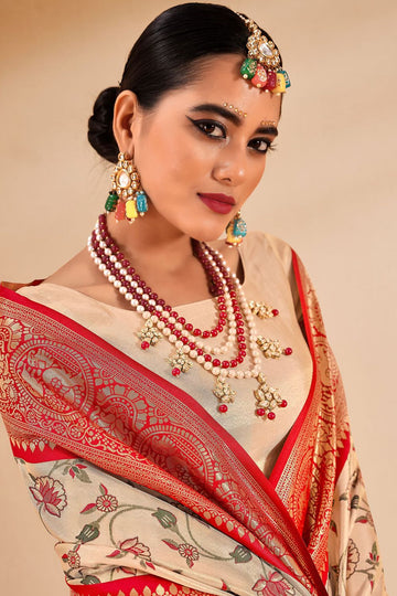 Beige Woven Dharmavaram Tissue Silk Saree