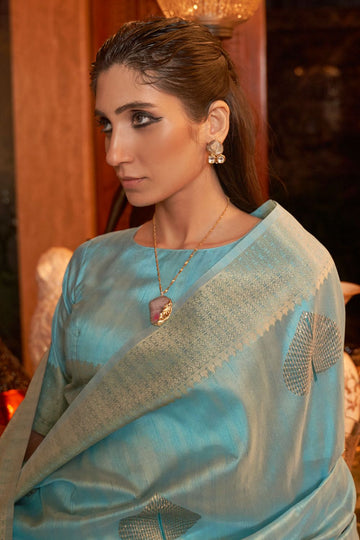 Sky Blue Handloom Silk Saree for Festival