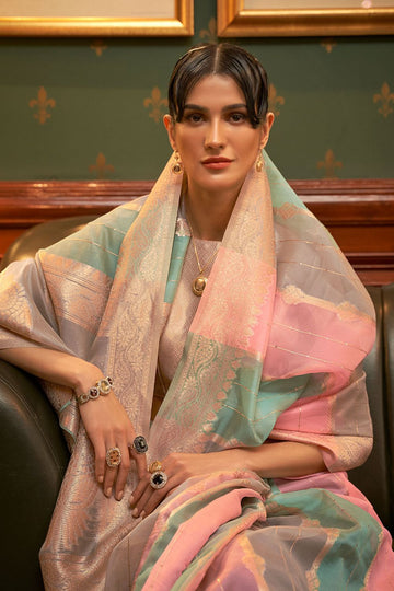 Multicolor Sequined Organza Weaving Party Wear Saree