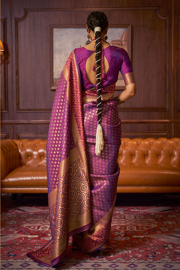 Magenta Ikkat Pallu Handloom Silk Saree for Party