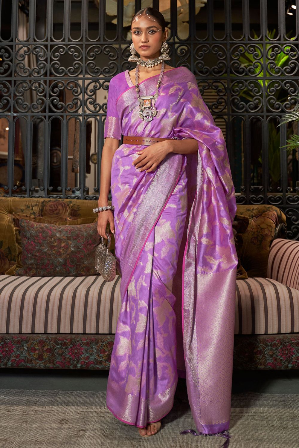 Magenta Pure Handloom Weaving Silk Party Wear Saree