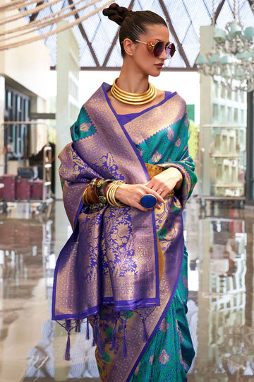 Rama Green Handloom Weaving Silk Saree for Festival