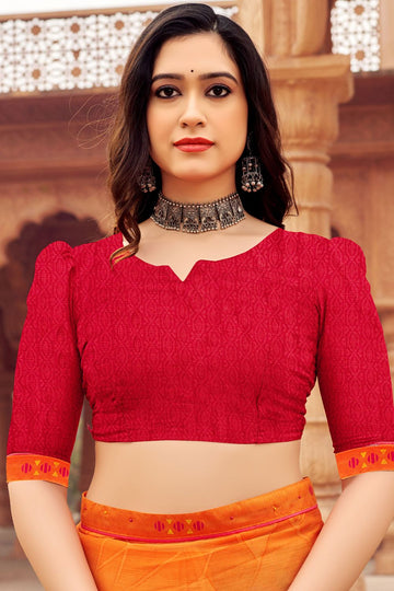 Tangy Orange Digital Print Chiffon Saree