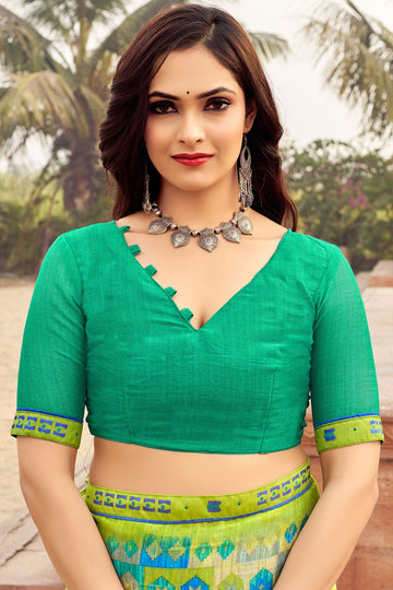 Lime Green Digital Print Chiffon Saree