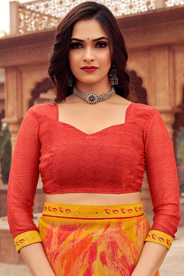 Sunny Yellow Digital Print Chiffon Saree