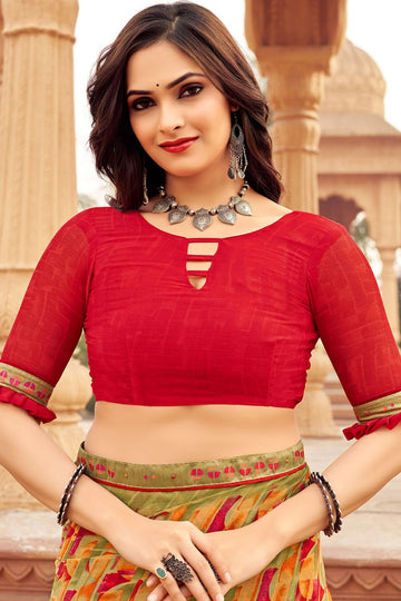 Multicolor Digital Print Chiffon Saree