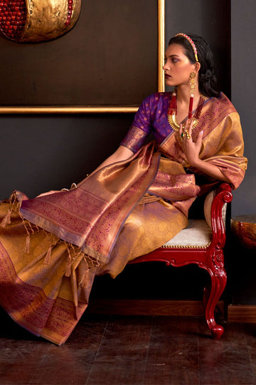 Mustard Yellow Handloom Zari Woven Saree for Festival