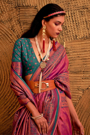 Magenta Handloom Zari Woven Saree for Festival