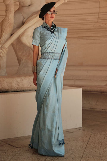 Sky Blue Handloom Woven Silk Party Wear Saree