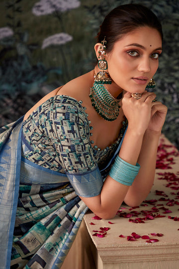 Multicolor Printed Handloom Tussar Silk Saree Saree