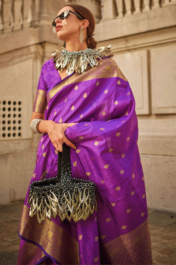 Magenta Handloom Spun Silk Woven Saree for Party