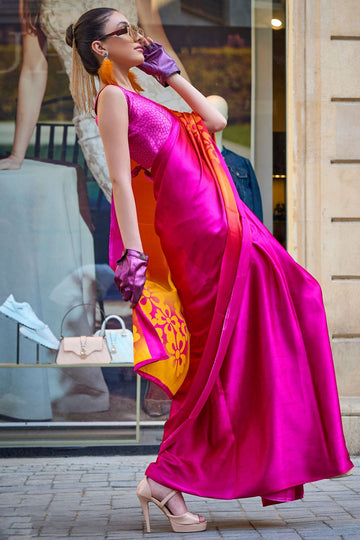 Multicolor Digital Print Satin Crepe Saree for Party