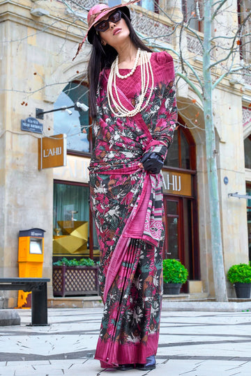 Multicolor Digital Print Satin Crepe Saree for Party