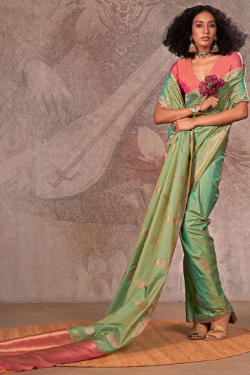Pistachio Green Handloom Weaving Silk Saree