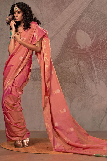 Salmon Pink Handloom Weaving Silk Saree