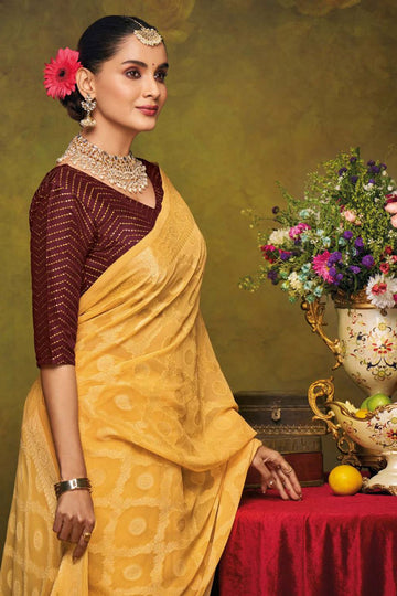 Yellow Brasso Saree with Embroidered Blouse