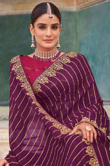 Wine Chiffon Saree for Festival