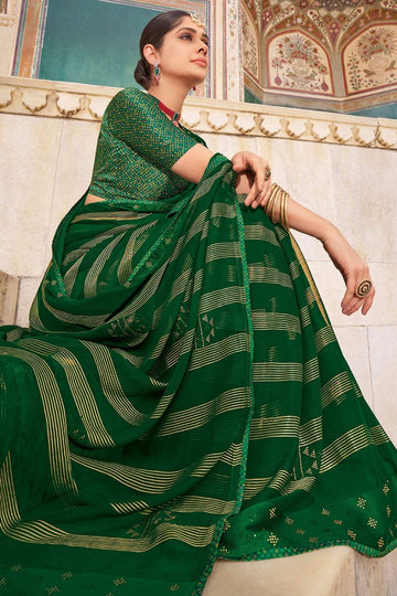 Forest Green Chiffon Saree for Party