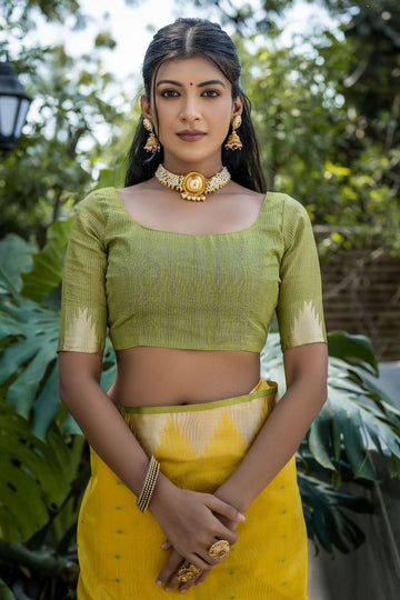 Maize Yellow Zari Woven Raw Silk Saree for Festival