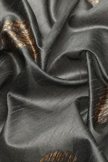 Slate Grey Handloom Weaving Raw Silk Saree