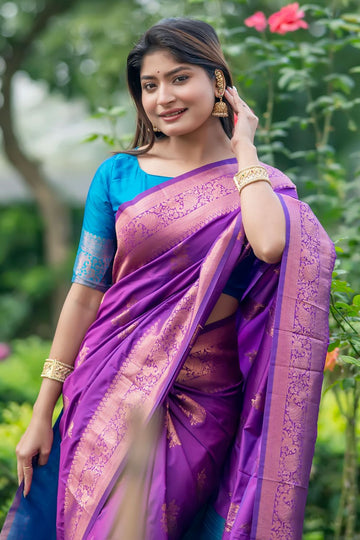 Purple Banarasi Silk Zari Woven Party Wear Saree