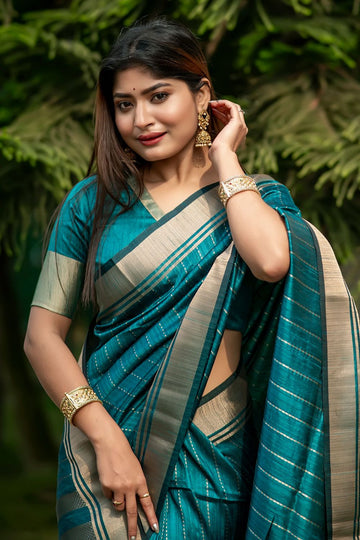 Teal Green Raw Silk Zari Woven for Party
